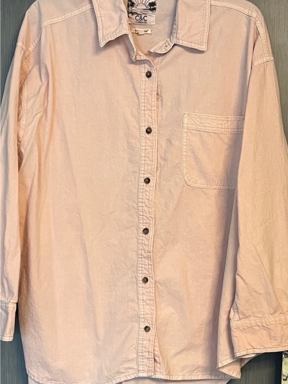 C&C California Pale Pink Long-Sleeve Button-Down Shirt in LINEN